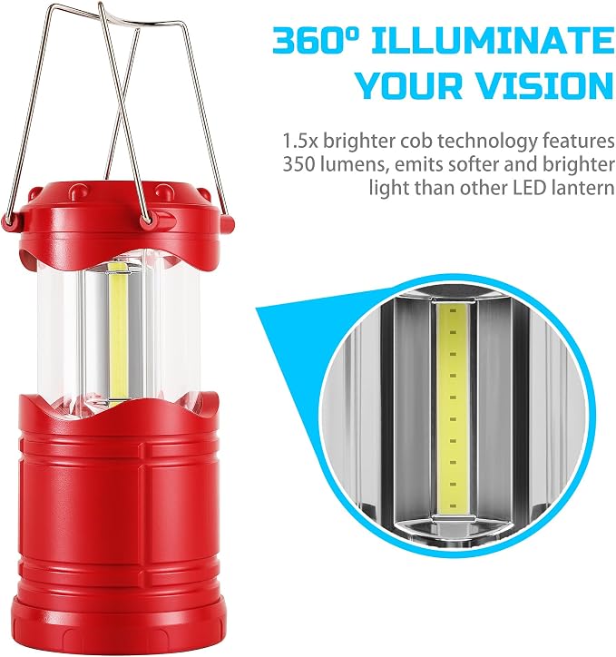 Lichamp LED Camping Lantern, 4 Pack Battery Powered Flashlight for Power Outages, Portable Collapsible Hanging Light Essential for Home, Outdoor, Emergency Lamp Survival Kit Gear for Hurricane, Red
