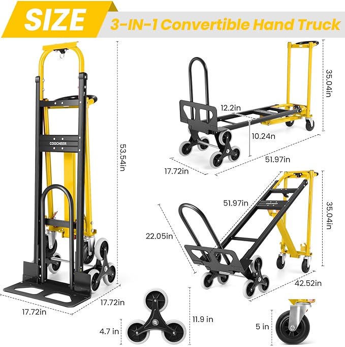 4-in-1 Hand Truck Dolly Heavy Duty Industrial Convertible, 1000 LBS Stair