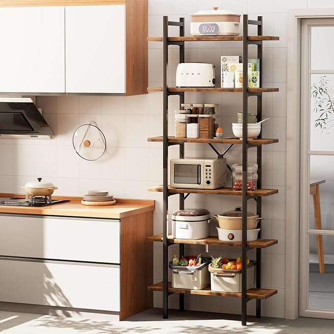 6 Tiers Bookshelf Organizer Industrial Shelf, Modern Open Display Storage