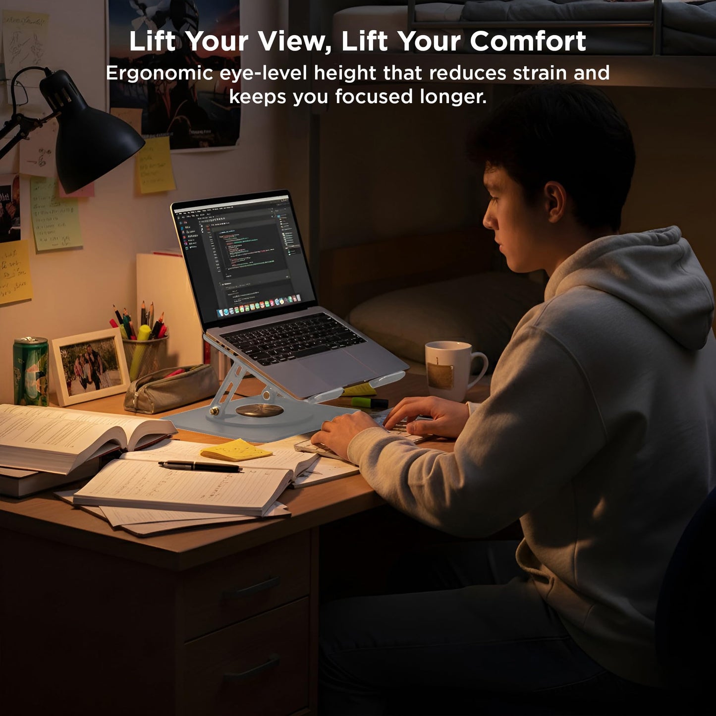 Uncaged Ergonomics Swivel Laptop Stand for Desk, Adjustable Computer iPad Stand for Desk w/ 360 Rotation, Portable Laptop Holder for Home Office Ergonomic Supplies