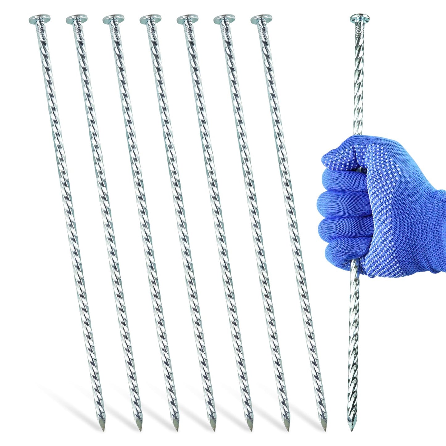 POSEOFFR 14-Inch Metal Pegs, 30-Pack Galvanized Spiral Landscape Anchoring Pegs, for Paver Edging, Weed Barrier, Artificial Turf & More