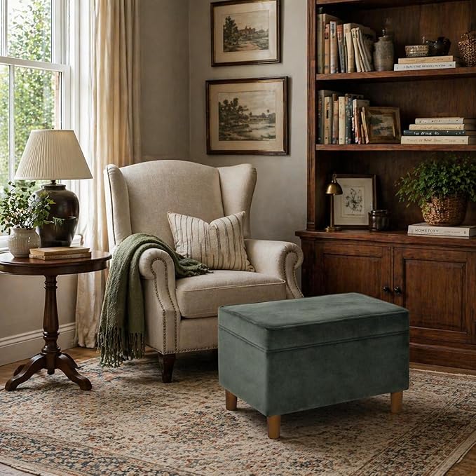 HomePop - Dinah 24" Storage Ottoman- Loden Green Velvet