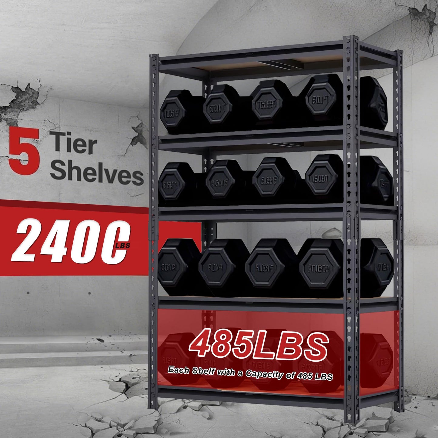 ZEUKMXOO Garage Storage Shelves, 72''H Shelving Units and Storage, 2400 LBS Heavy Duty Shelving, Metal Garage Shelves for for Basement, Warehouse, Pantry, Closet, Kitchen
