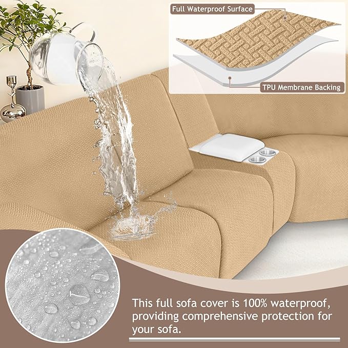 ALIECOM 100% Waterproof Recliner Sectional Couch Covers L Shape Stretch Corner