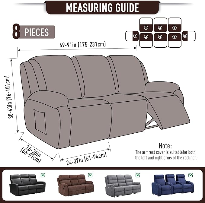 TAOCOCO Recliner Sofa Covers 8-Pieces Stretch Large Couch Covers