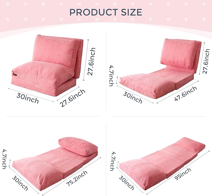 MAXYOYO Folding Sofa Bed, Extra Thick and Long Floor Sofa Convertible Sleeper