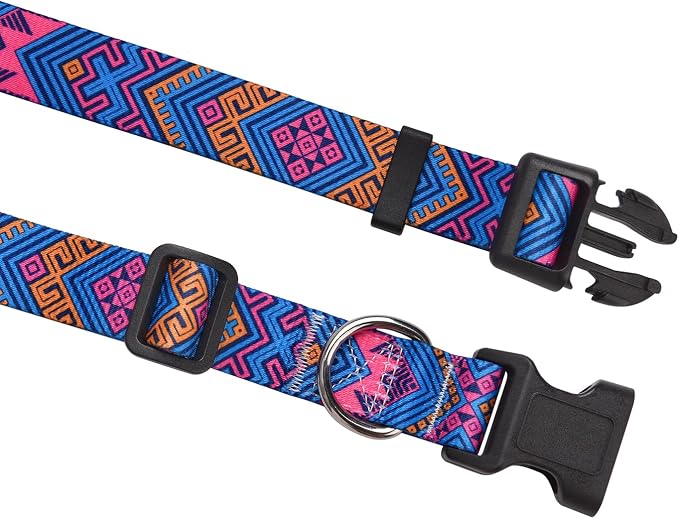 Mihqy Dog Collar with Bohemia Floral Tribal Geometric Patterns - Soft Ethnic Style Collar Adjustable for Small Medium Large Dogs(Orange Ethnic Style,S)