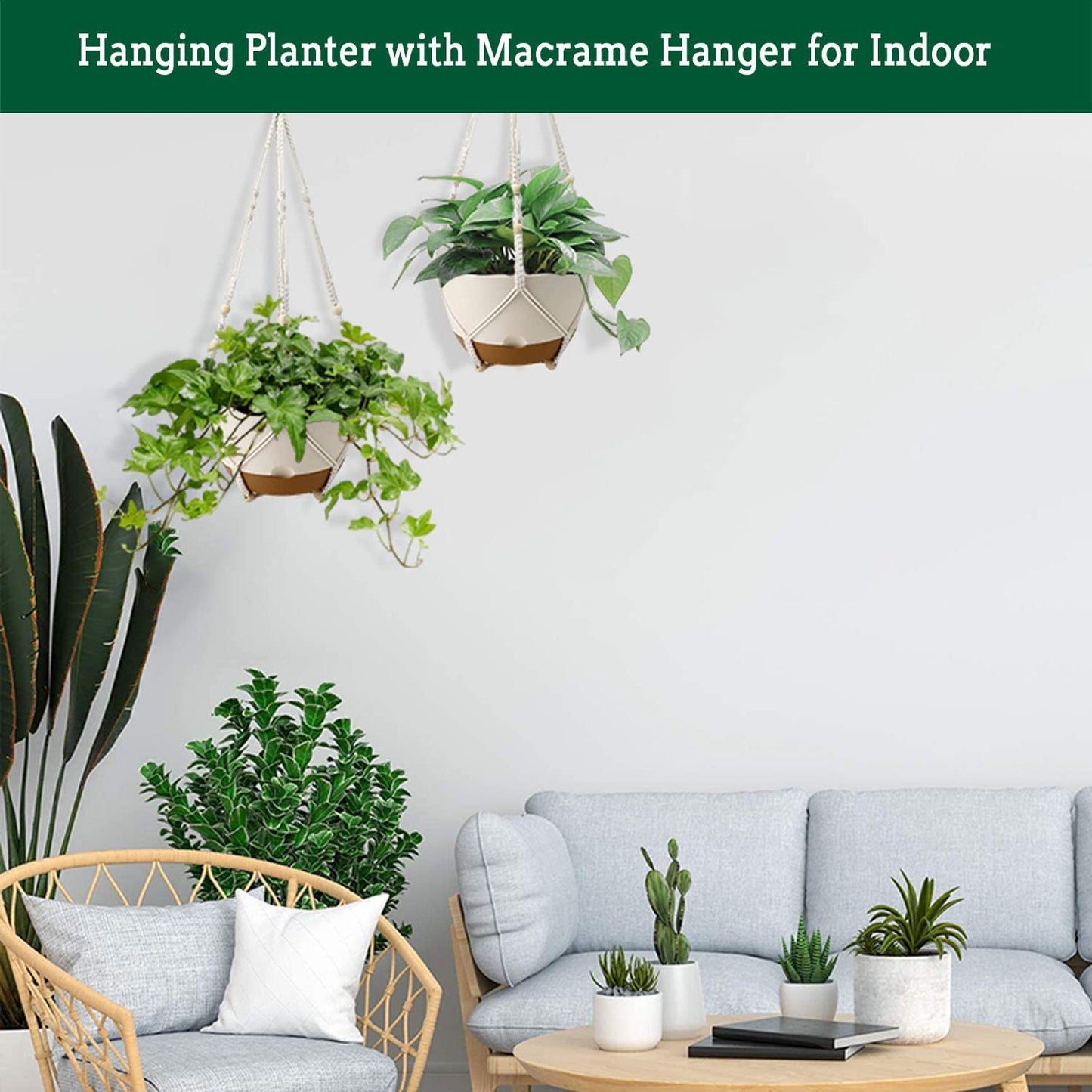 Koalaime Hanging Planters for Indoor Plants, 2 Pack 10 Inch Self Watering Pots with Macrame Plant Hanger, Hanging Baskets Holder for Outdoor Garden Home Ceiling Window Decor