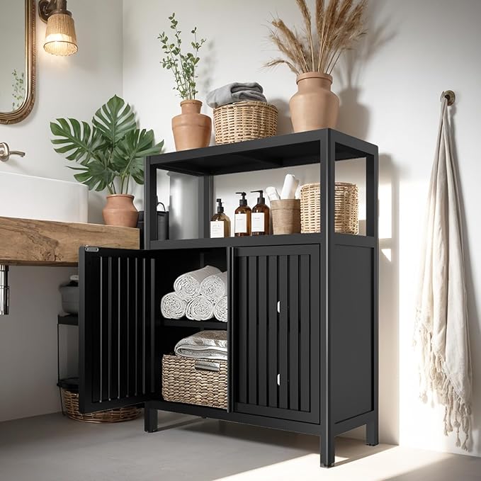 Bamboo Storage Cabinet Bathroom Floor Cabinet Side Storage Organizer Cabinet