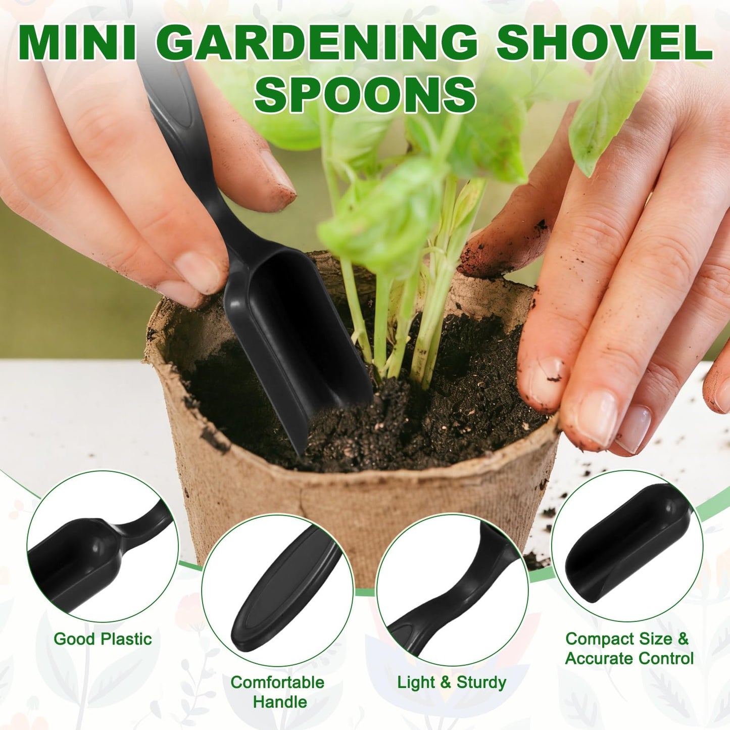 M METERXITY 20-Pack Mini Gardening Shovel Spoons, Plastic Garden Soil Scoops for Cultivation Digging Transplanting/Flower Planting/Plant Succulent, Colorful Small Gardening Tools [Black]