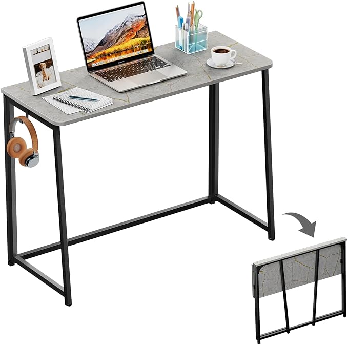 WOHOMO Folding Desk, Small Writing Desk 39.4", Space-Saving Foldable Laptop