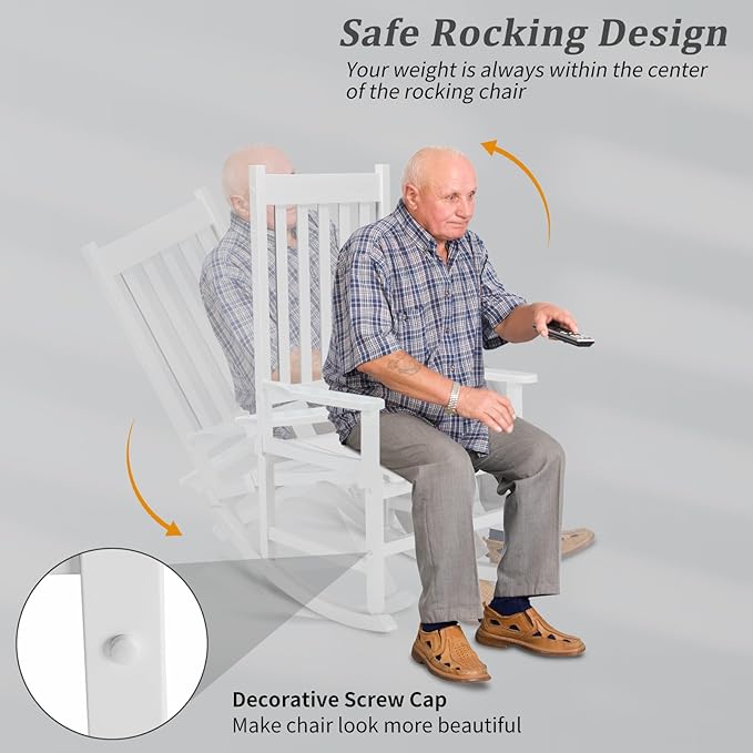 Outvita Outdoor Rocking Chair, Solid Wood High Back Rocker, All Weather Lounge