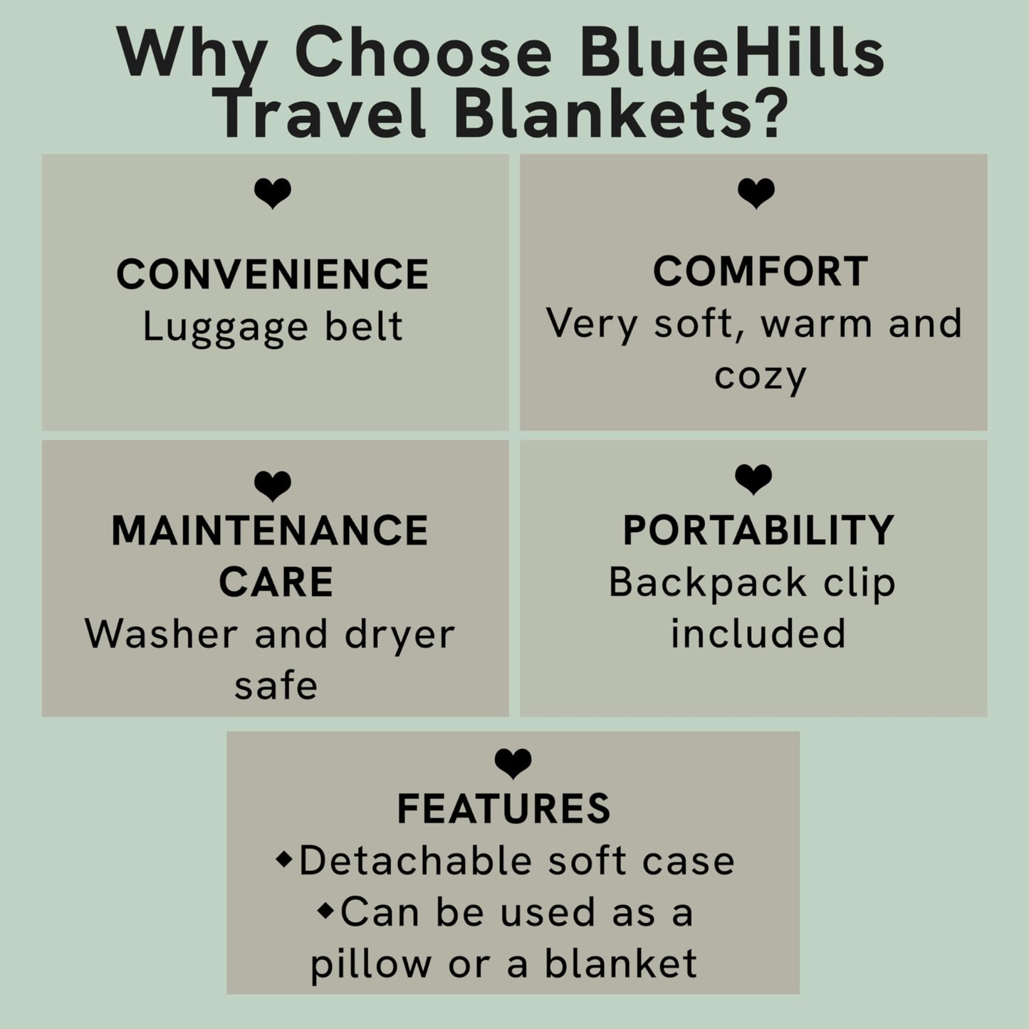 BlueHills Premium Soft Travel Blanket Pillow in Mini Soft Case Plush Airplane Blanket Compact Pack with Luggage Belt and Backpack Clip Long Flights Essentials Navy Blue M04