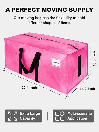 HOMESURE Supports 200lbs Heavy Duty Moving Bags - Strong Zipper & Wrap-Around Handles - Water-Resistant Storage Totes, Durable Alternative to Moving Boxes - 8 Pack - Pink