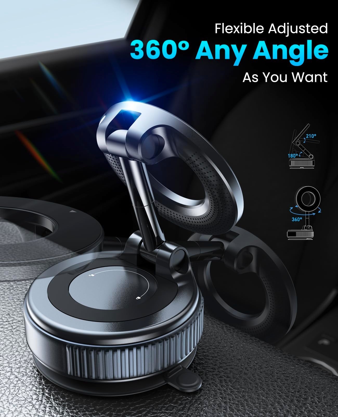Jononser Magnetic Suction Cup Phone Mount for Magsafe, 360° Adjustable Magnetic Car Phone Holder, Pocket Size Foldable Car Mount, Cell Phone Holders for Your Car for iPhone 17 16 15 14 13 12 Series