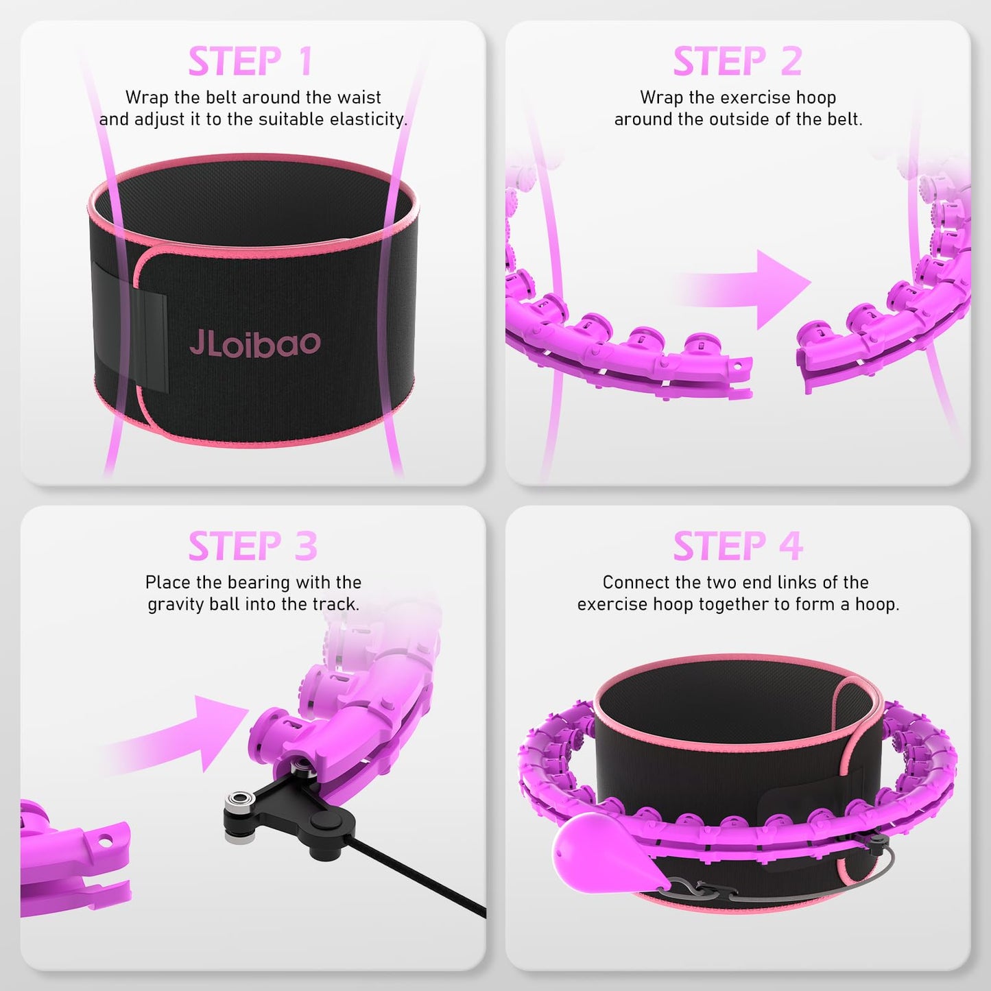 JLoibao Weighted Hula Circle for Adults Weight Loss, Infinity Fitness Hoop Plus Size 51 Inch with Sweat Belt, Include 27 Detachable Links and Waist Trainer for Women (Purple)