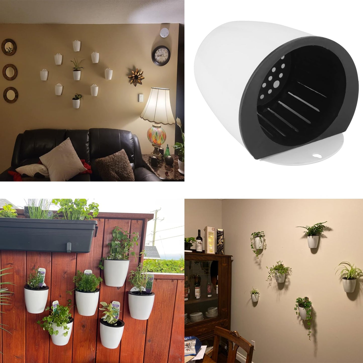 LEXININ 10 Pack 5 Inch Self Watering Hanging Planters, White Plastic Wall Mounted Plant Pots, Vertical Flower Pot for Plants