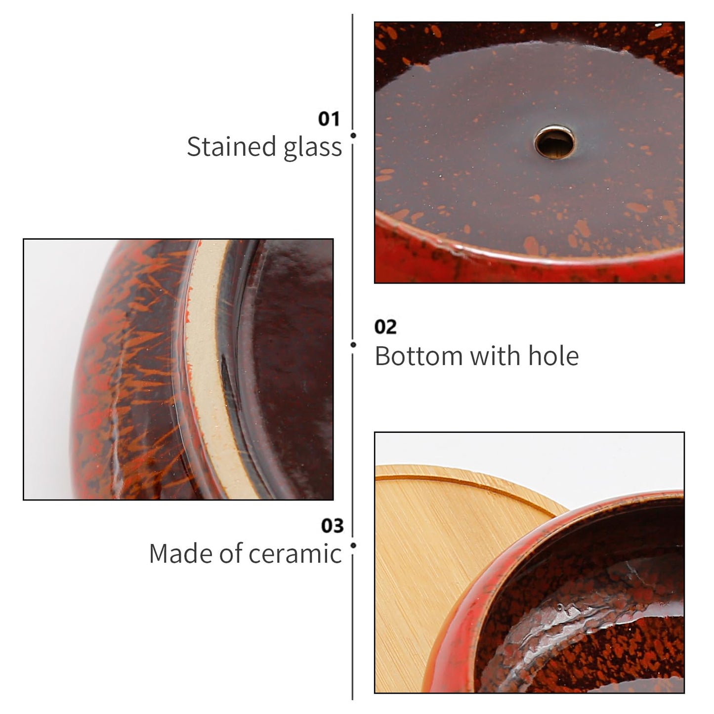 LIDSCURA 7.4 inch Ceramic Bonsai Pots with Trays Shallow Planters, Succulent Planters with Drainage Hole, Round Large Shallow Pots, Bonsai Pots Garden Decorative Cactus Stand Flower Container (Red)