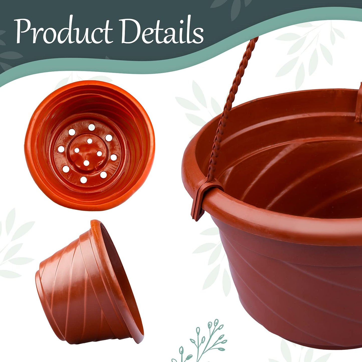 VIDELLY 4 Pieces Plastic Hanging Planters, 5.9 in Dia x 3.54 in H, Flower Plant Basket Pots Chain Holder Garden Decoration for Indoor and Outdoor Use, Beige White & Red