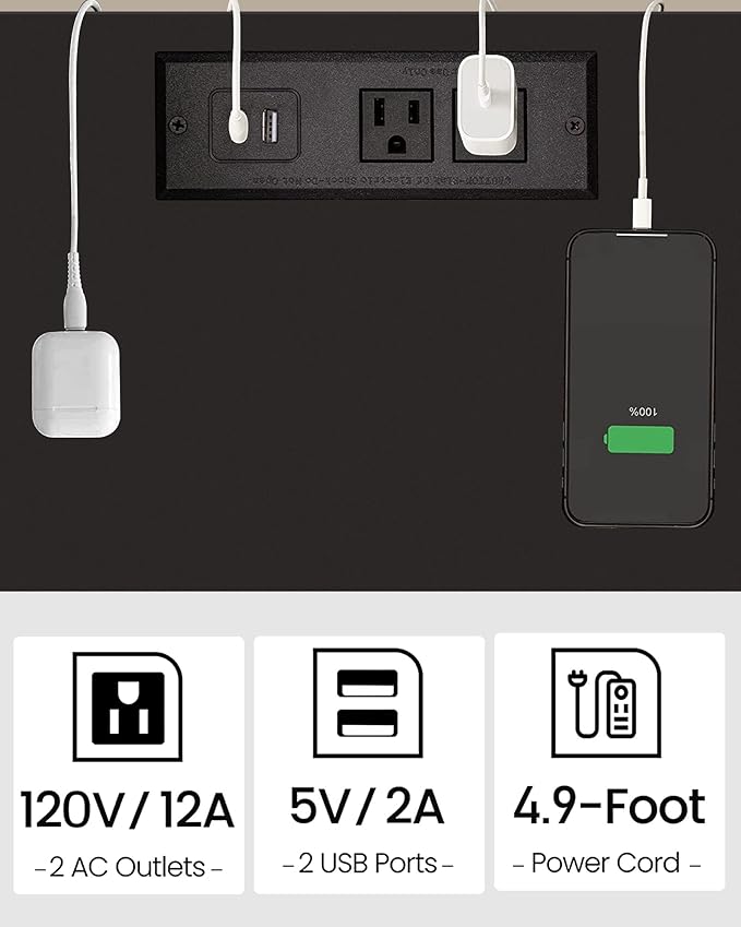 TUTOTAK End Table with Charging Station, Side Table with USB Ports and Outlets