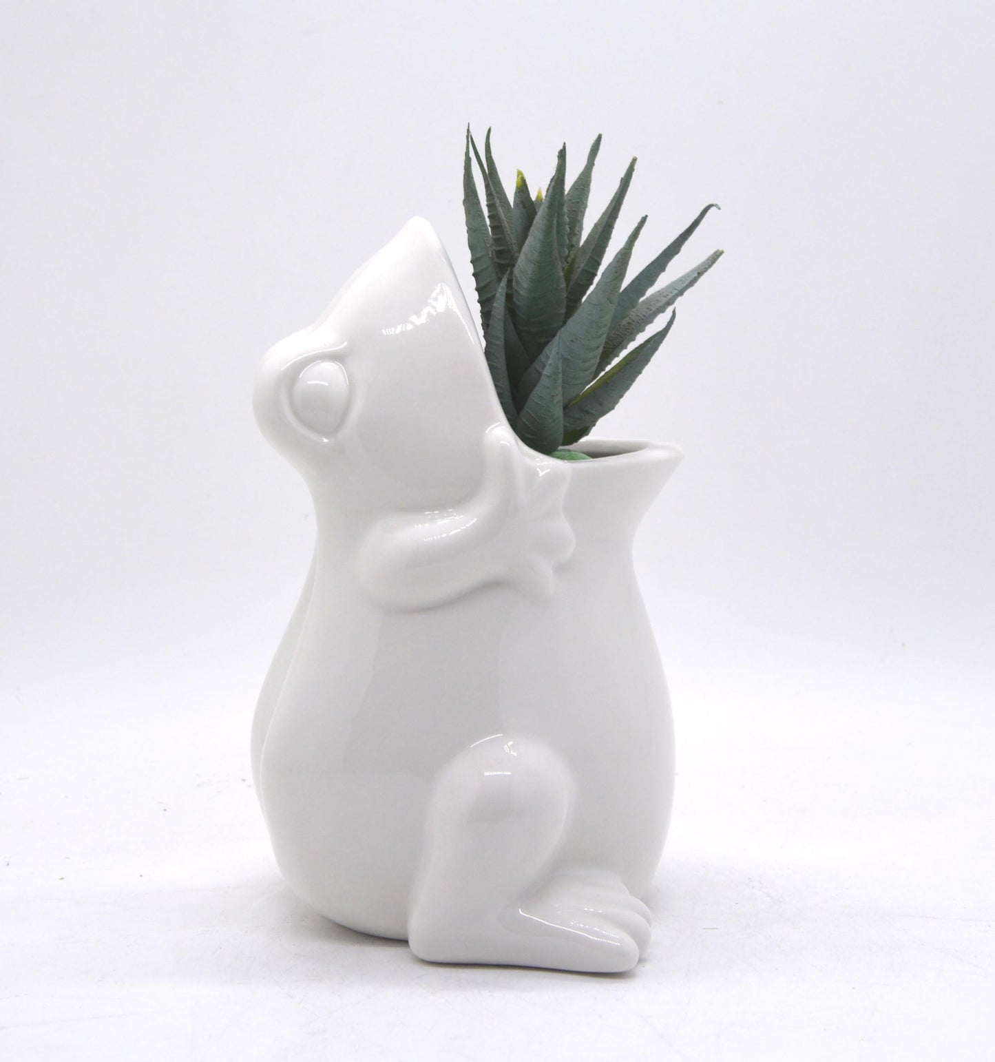 MONMOB 7" Ceramic White Frog Shaped Plant Pot for Bonsai Flower Succulent Planter Candy Dish Pencil Holder Frog Home Garden Decor Multipurpose Gifts for Mom Grandma Women