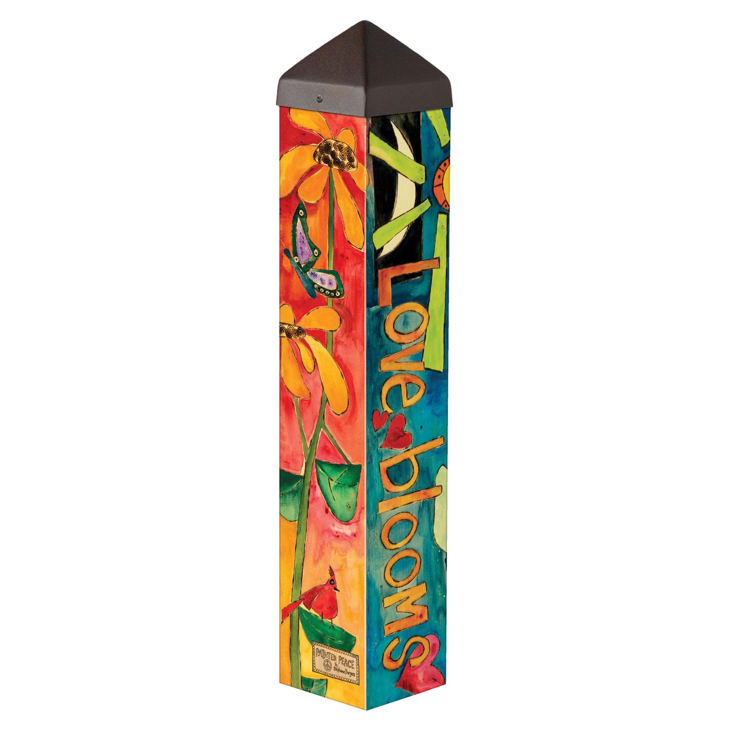 Studio M Art Pole, PVC Weather Resistant Pole with Vinyl Bowl 20 inches Tall Outdoor Decoration for Gardens, Patios, Yards, Landscaping and Birding Accessories, Live Love Garden