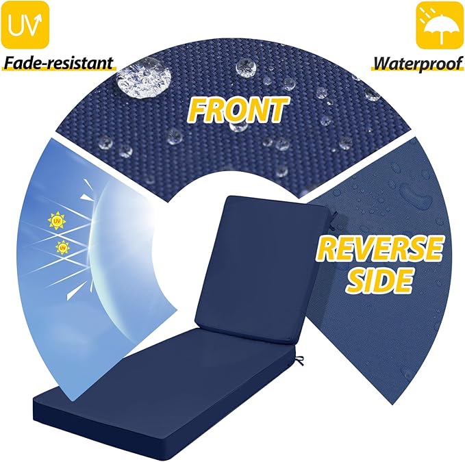 AAAAAcessories Outdoor Chaise Lounge Cushions, Fade-Resistant, Waterproof Patio