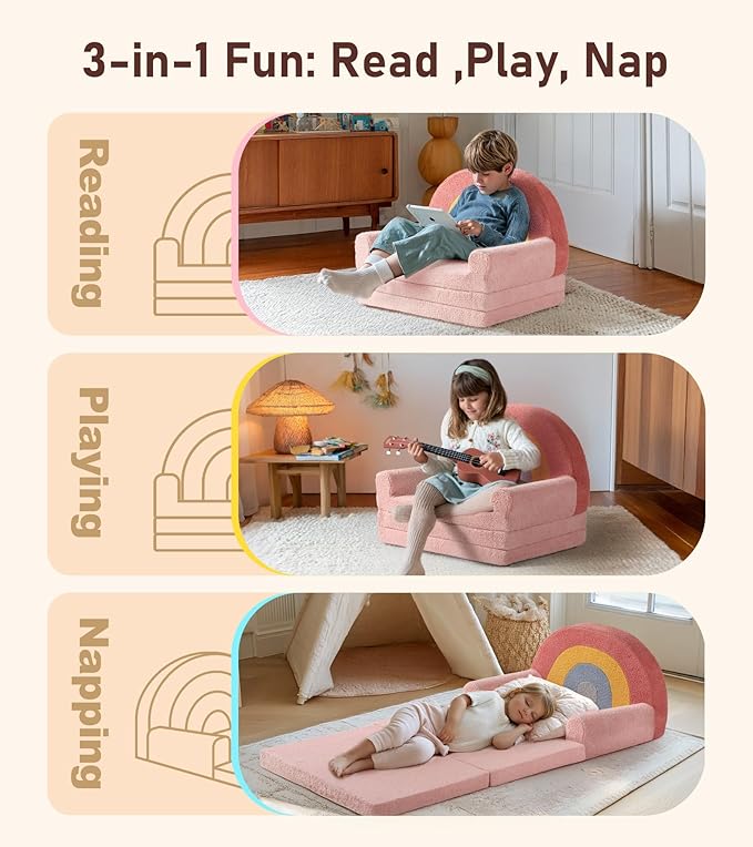 little dove Extra Wide Soft Toddler Couch Fold Out, Comfy Toddler Chair