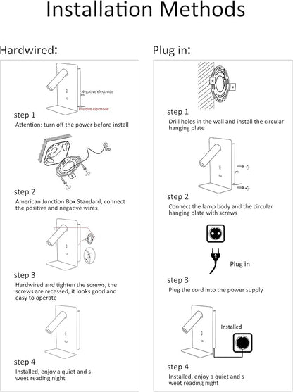 ZEROUNO Plug in Wall Sconce with Switch LED Bedside Lamp Bedroom Wall Mounted Reading Light with USB Port Wall Lighting 3000K（Black）