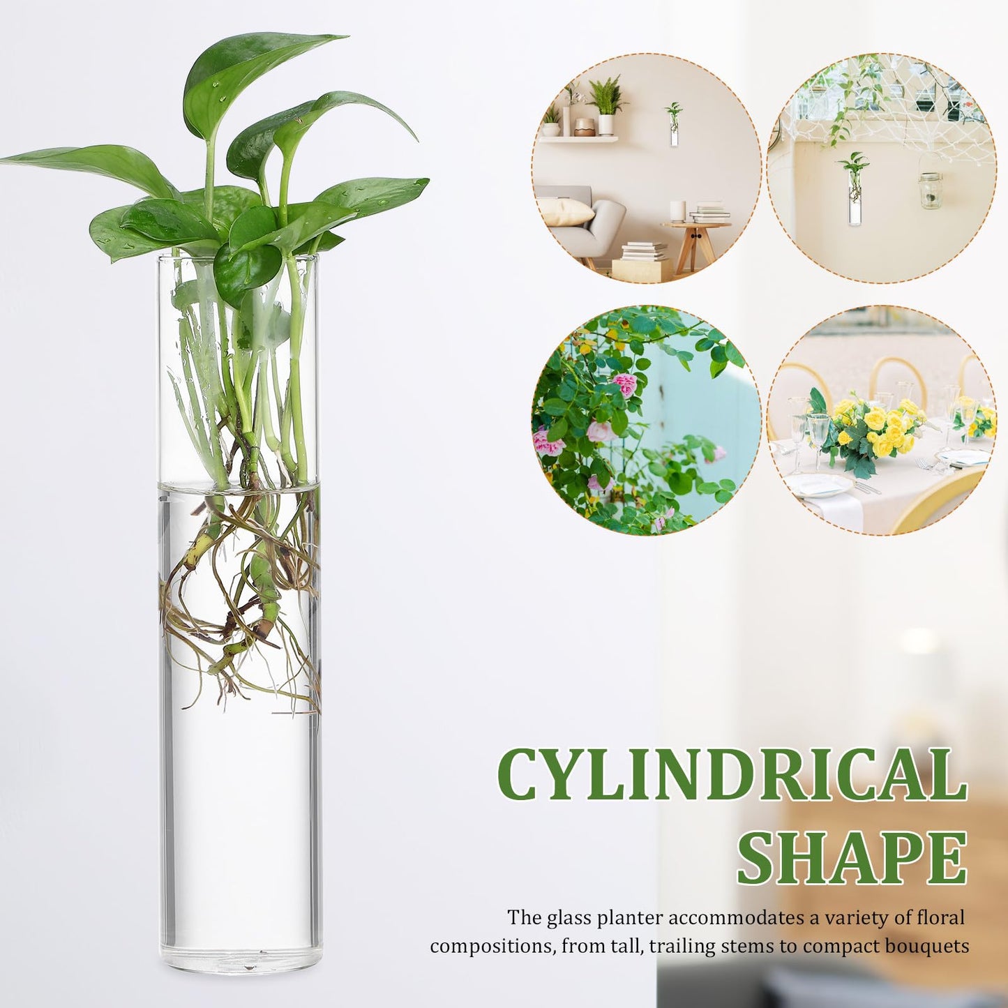 HOLIDYOYO Wall Hanging Glass Cylinder Vases Set of 2, Large Propagation Stations for Hydroponic Plants, Glass Terrariums for Indoor Plant Display and Home Décor