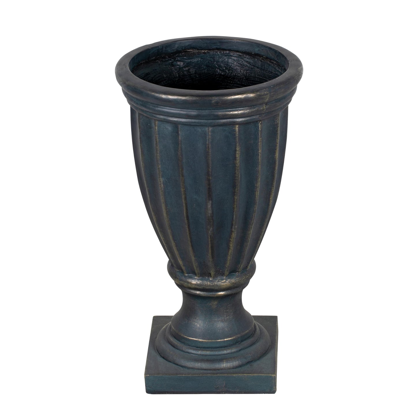 Christopher Knight Home 26.77 Inch Tall Fluted Pedestal Urn Planter MGO Outdoor Flower Pot Faux Stone Garden Planter for Patio Porch Entryway Decor, Antique Green