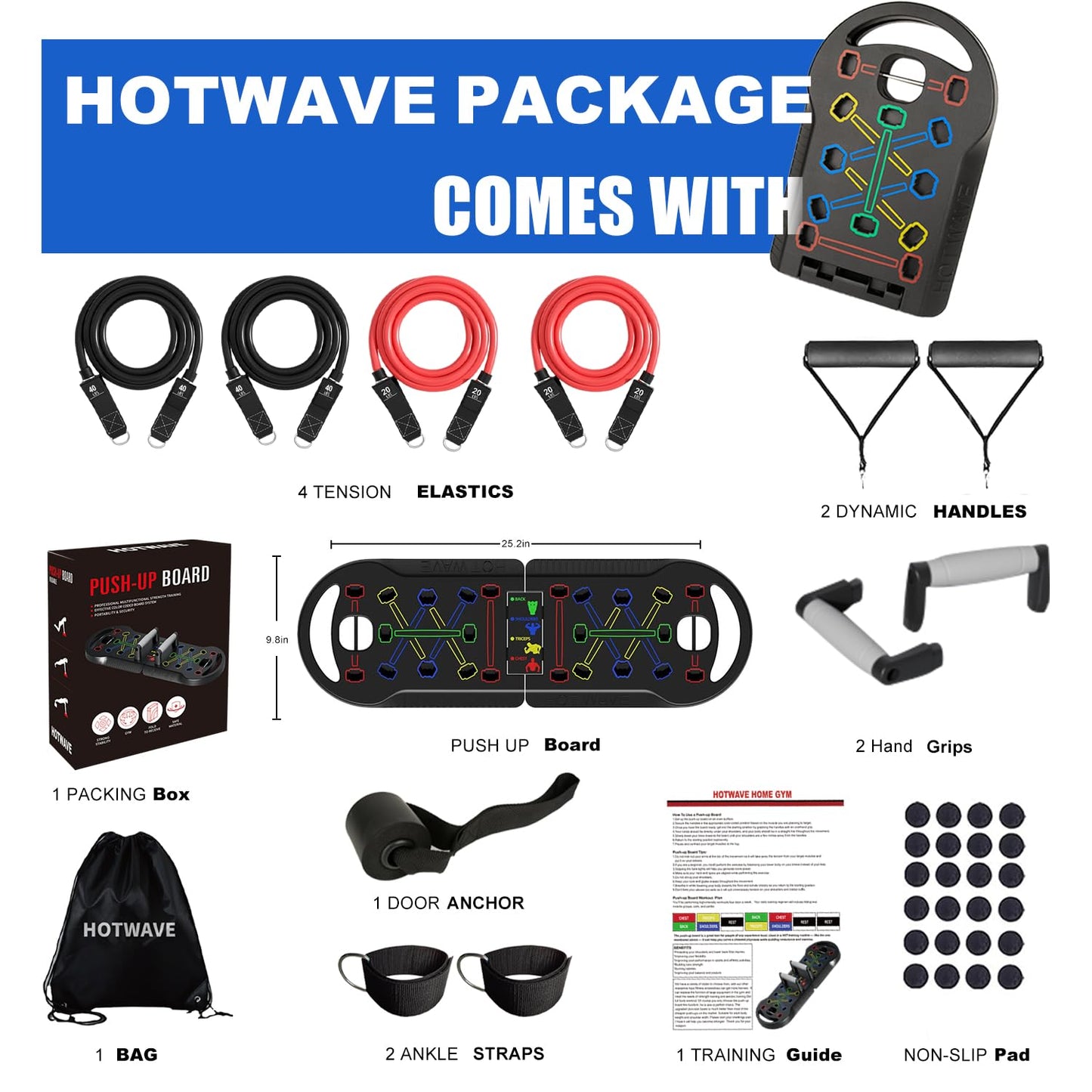 HOTWAVE Push Up Board Fitness, Portable Foldable 20 in 1 Push Up Bar at Home Gym, Pushup Handles for Floor. Professional Strength Training Equipment For Man and Women,Patent Pending