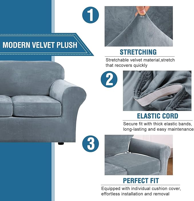 H.VERSAILTEX High Stretch Sofa Slipcover 4 Piece Cover Velvet Furniture