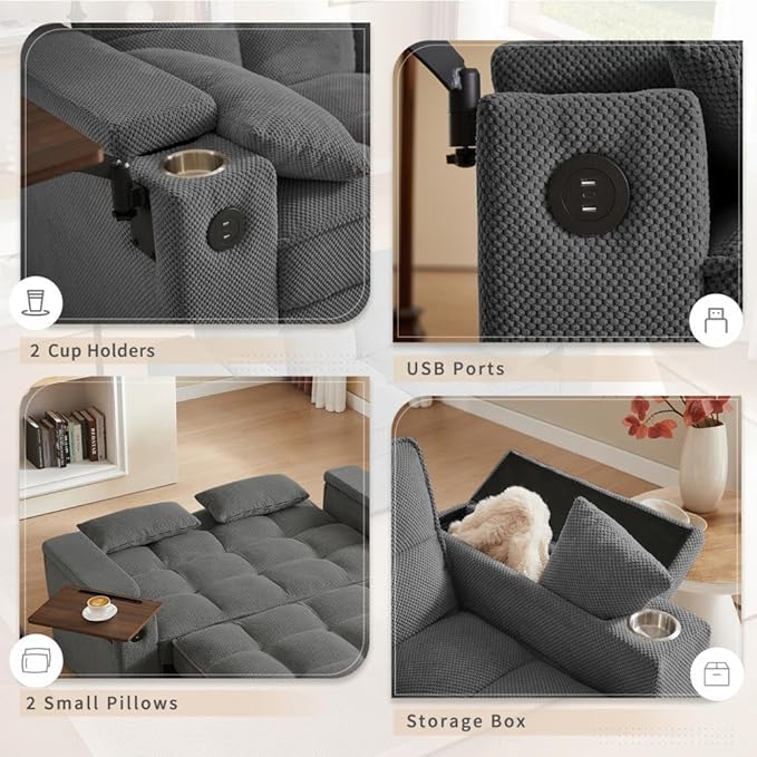 oaaktu Large Size Convertible Sleeper Sofa Bed, Polka dot Velvet Pull Out Futon