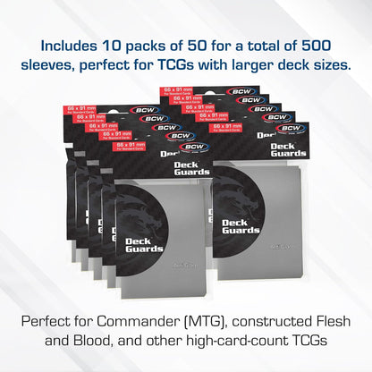 BCW Deck Guard - Double Matte Card Sleeves | 500 Count Box (10 Packs of 50) |Acid-Free, No PVC | Fits 2.5" x 3.5" | Archival Safe Sleeves for Protection (Gray)