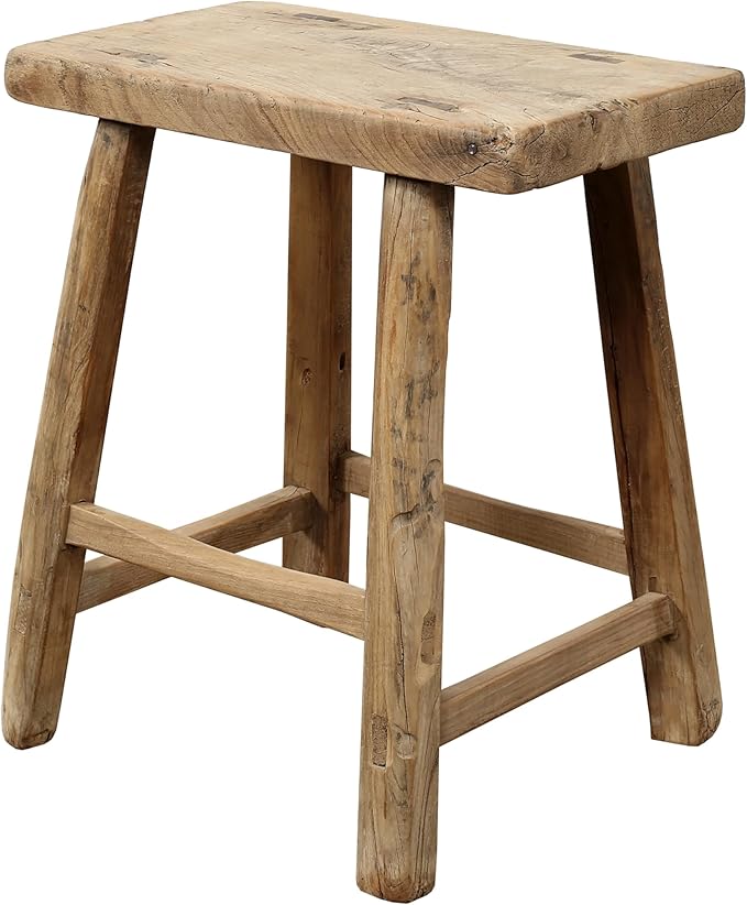 Artissance Rustic Wooden Stool – Handmade Reclaimed Wood Stool, Vintage