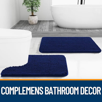 OLANLY Bathroom Runner Rugs 59x24, Extra Soft Absorbent Chenille Bath Rugs, Rubber Backing Quick Dry, Machine Washable Long Bath Mats for Bathroom Floor, Tub and Shower, Home Decor Accessories, Navy
