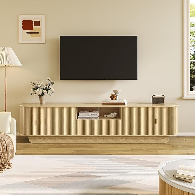 86.61'' Tambour TV Stand for 55-85 Inch, Modern Entertainment Center