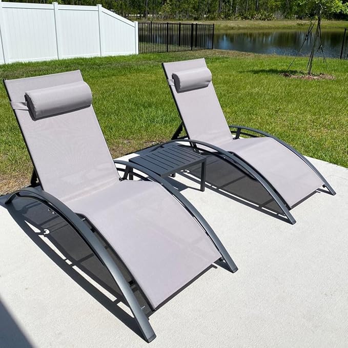 PURPLE LEAF Patio Chaise Lounge Set of 3 Outdoor Lounge Chair Beach Pool