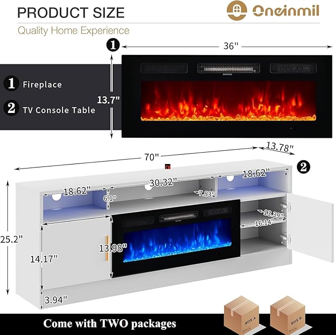 oneinmil 70" Fireplace TV Stand