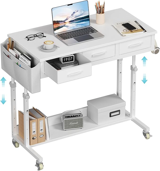 White Portable Rolling Computer Desk