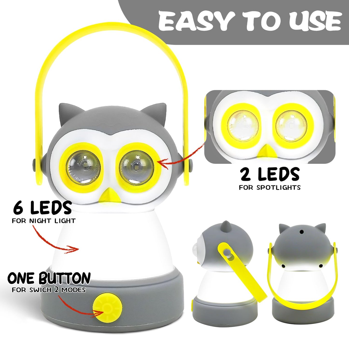 Portable LED Camping Lantern, Lightweight Battery Powered LED Flashlight for Indoor Outdoor, Kids Camping Gear Gift for Children's Day, Birthday, Easter, Adventure(Owl Style, Battery NOT Included)