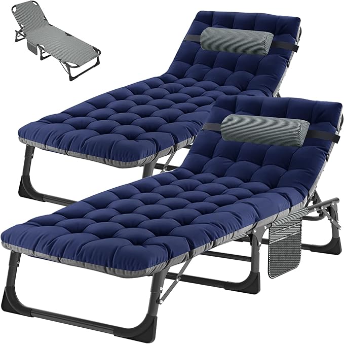 ABORON 2PK Heavy Duty Tanning Chair, 5-Gear Outdoor Folding Chaise Lounge Chair