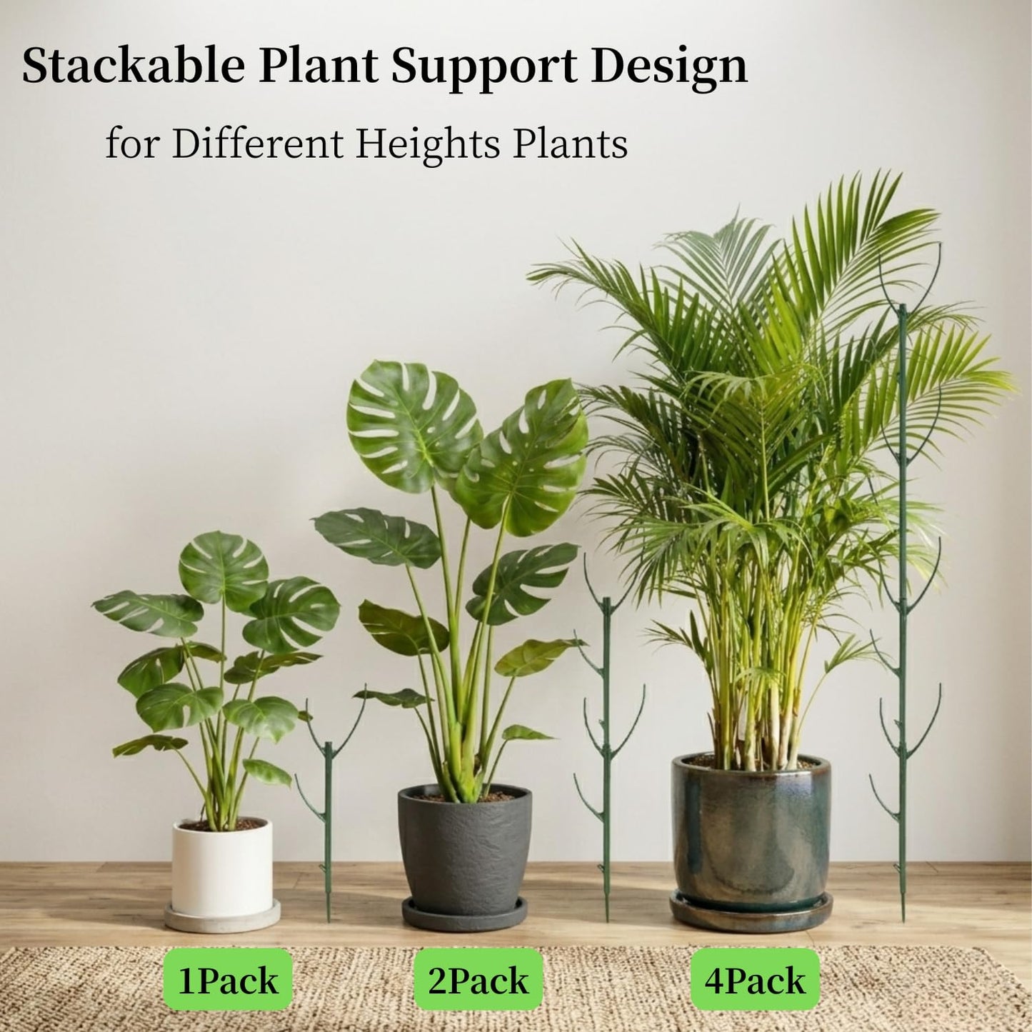 10 Pack Stackable Plant Support Stakes, Moss Pole Alternative for Monstera & Climbing Vines, Gardening Gifts for Women, Garden Essential Trellis Sticks for Indoor Outdoor Plant with 20Pcs Clips & Ties
