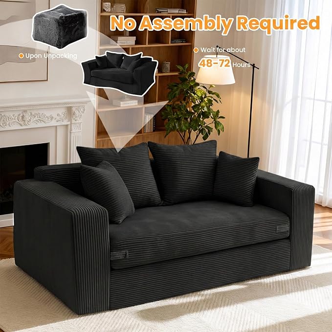 55" Small Boneless Couch, 3-in-1 Boneless Loveseat Sleeper Sofa Bed Convertible