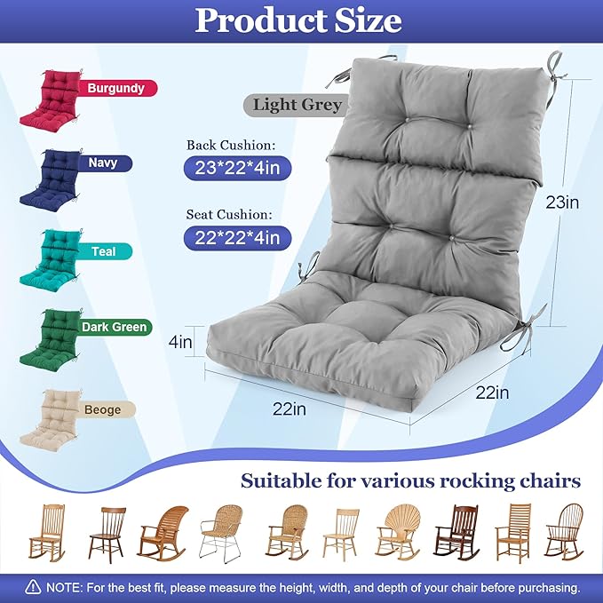 Rocking Chair Cushion, Waterproof and Fade-Resistant Adirondack Rocker Cushions
