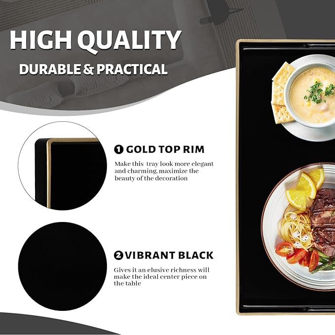 MAONAME Black Decorative Tray for Coffee Table, Modern Serving Tray