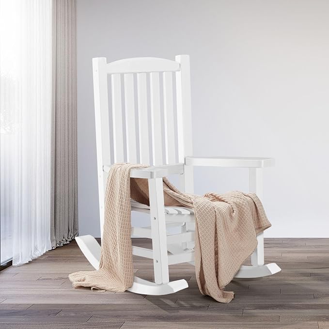 Hupmad Wooden Rocking Chair Outdoor Oversized Porch Rocker Chair, Patio Wooden