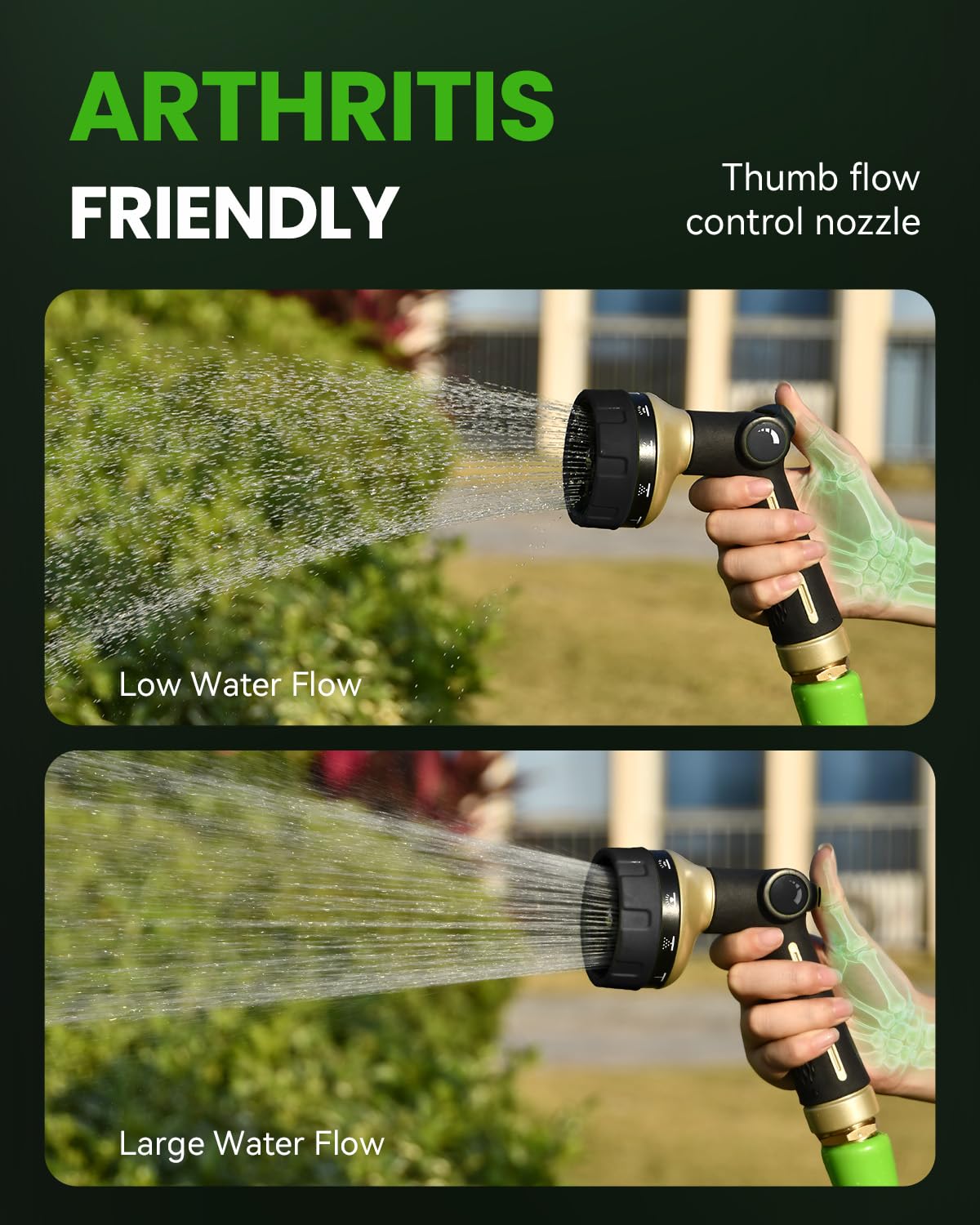 RAINPOINT Garden Hose Nozzle Heavy Duty - 100% Metal Thumb Control Spray Nozzles for Garden Hose High Pressure, 10 Patterns Water Hose Nozzle for Car Wash, Watering Lawn and Pets, Black
