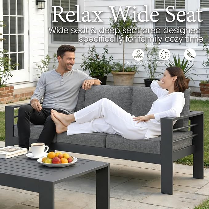 LayinSun Outdoor Aluminum Furniture Set, 4 Pieces Patio Sectional Conversation